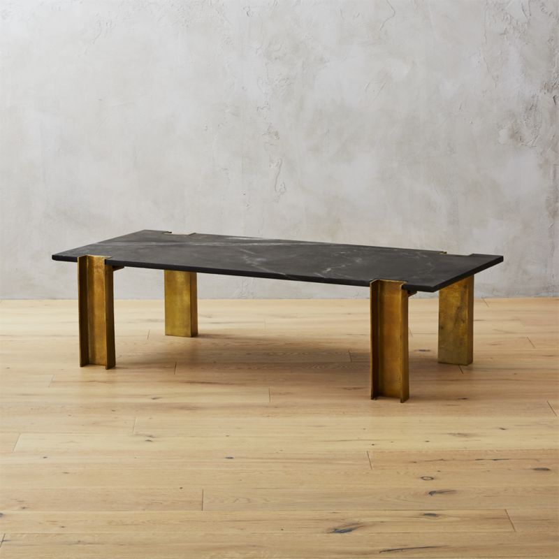 Alcide Rectangular Marble Coffee Table, Black Marble Side Table With Gold Legs