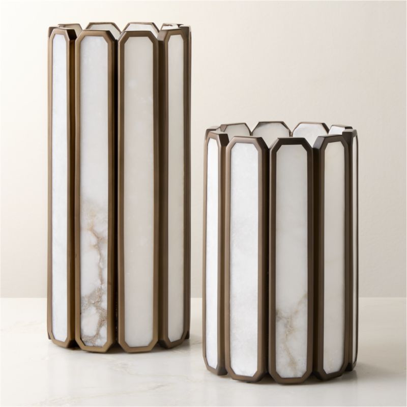 Aldron Large Bronze Alabaster Hurricane Candle Holder - image 2 of 7