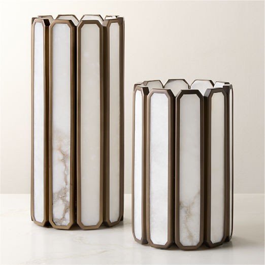 Aldron Bronze Alabaster Hurricane Candle Holders