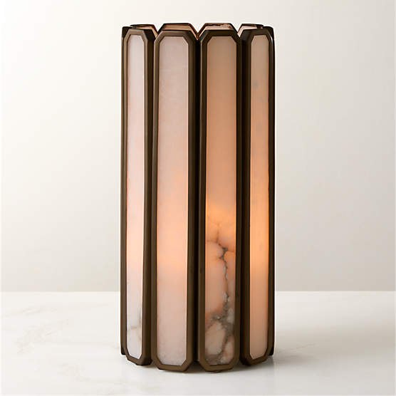 Aldron Large Bronze Alabaster Hurricane Candle Holder