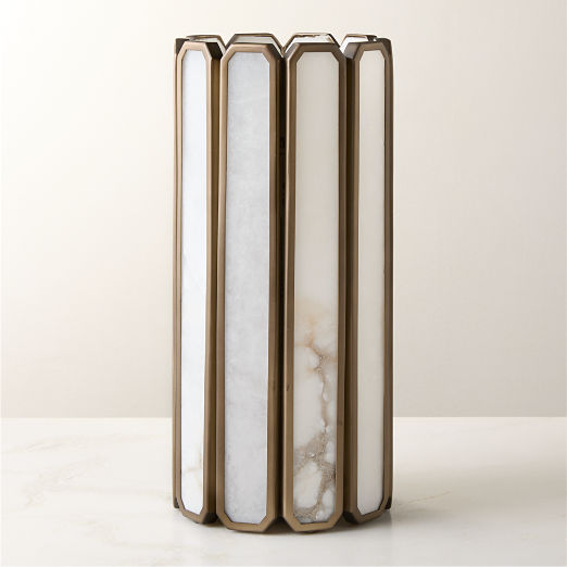 Aldron Large Bronze Alabaster Hurricane Candle Holder