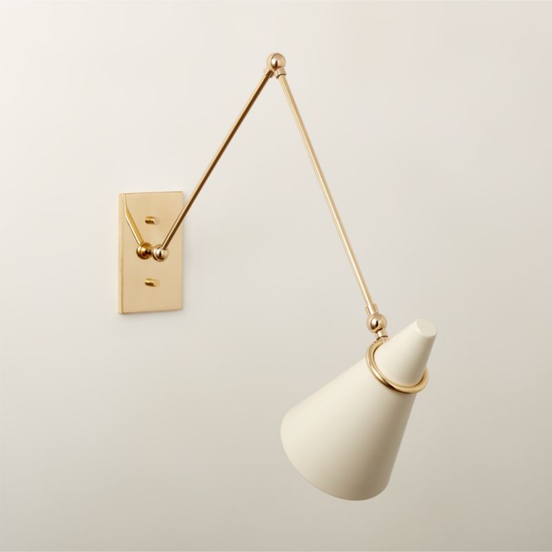 Aldus Ivory and Polished Brass Articulating Wall Sconce - image 2 of 9