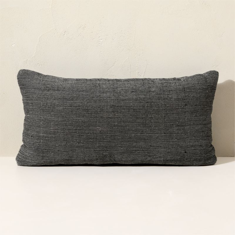 Alec Black Textured Striped Outdoor Throw Pillow 24"x12" - image 0 of 4