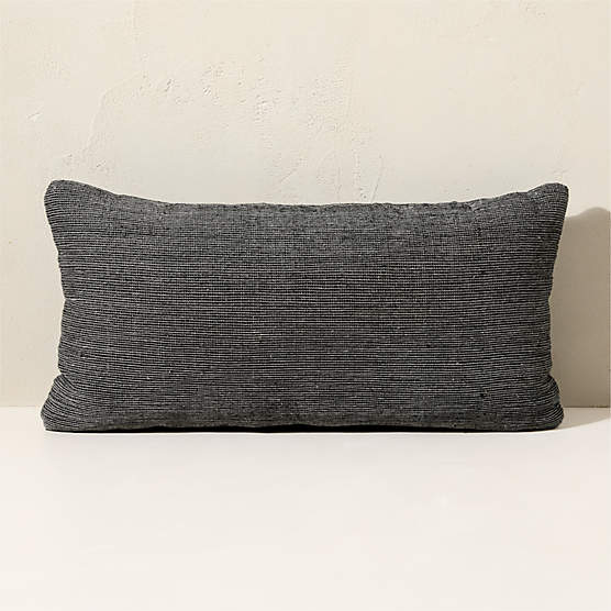 Alec Black Textured Striped Outdoor Throw Pillow 24"x12"