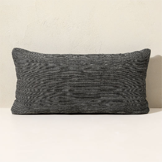 Alec Black Textured Striped Outdoor Throw Pillow 24"x12"