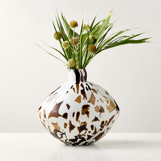 Aleksi Brown and White Patterned Glass Vase Small