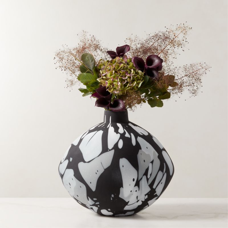 View Aleksi Matte Black Patterned Glass Vase details