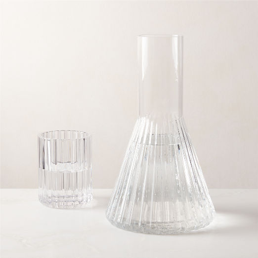 Aleric Ribbed Glass Carafe and Cup