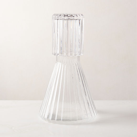 Aleric Ribbed Glass Carafe and Cup
