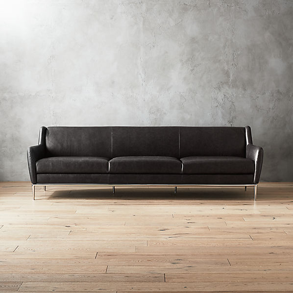 Alfred Extra Large Black Leather Sofa Cb2