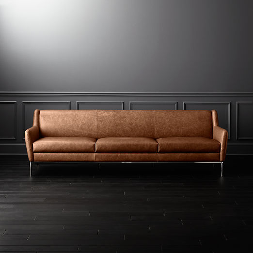 Modern Living Room Furniture Cb2 Alfred Extra Large Cognac Leather Sofa