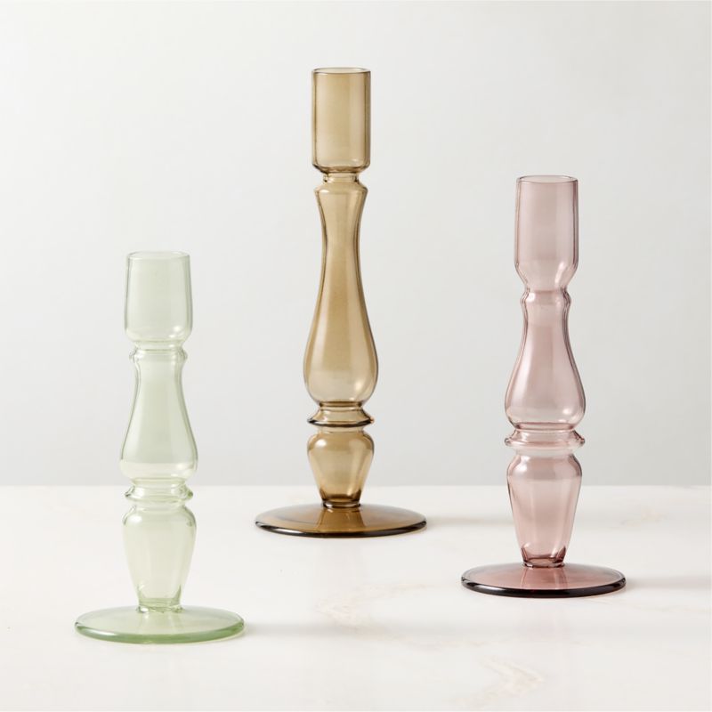 Alloro Multi-Colored Glass Taper Candle Holders Short Set of 3 - image 3 of 5