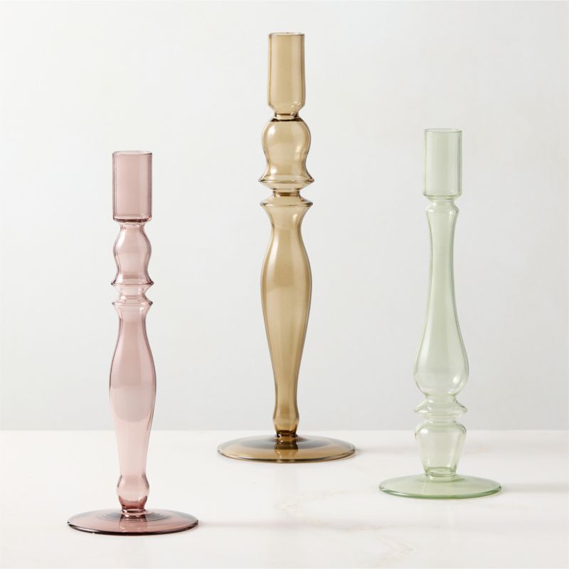 Alloro Multi-Colored Glass Taper Candle Holders Tall Set of 3 - image 3 of 5