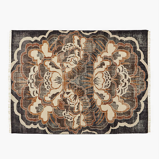 Allure Hand-Knotted Copper Floral Wool Area Rug 9'x12'