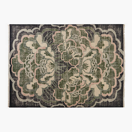 Allure Hand-Knotted Green Floral Wool Area Rug 10'x14'