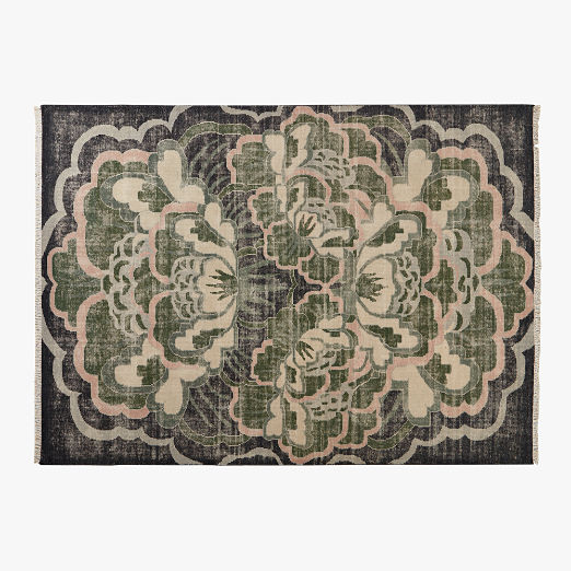 Allure Hand-Knotted Green Floral Wool Area Rug 10'x14'