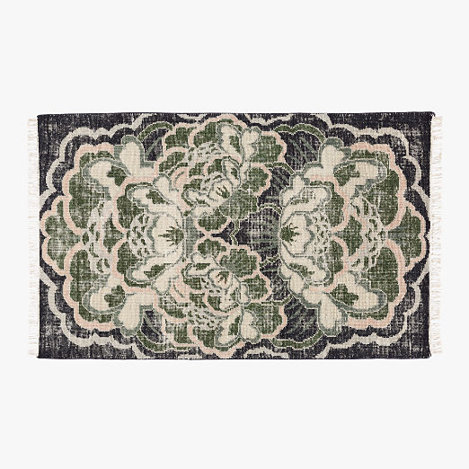 Allure Hand-Knotted Green Floral Wool Area Rug 5'x8'