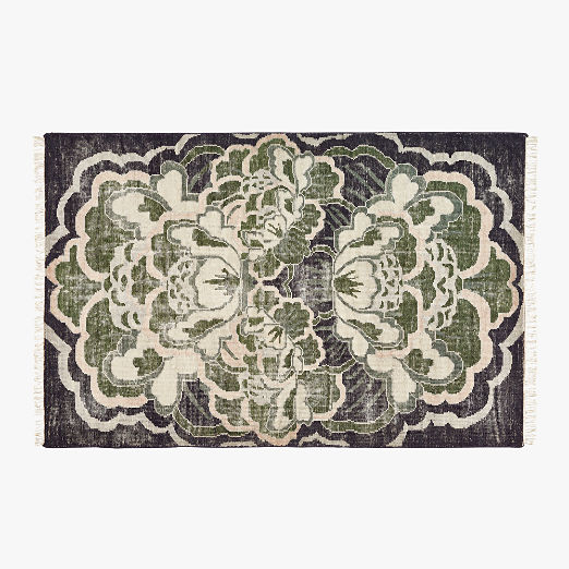 Allure Hand-Knotted Green Floral Wool Area Rug 6'x9'