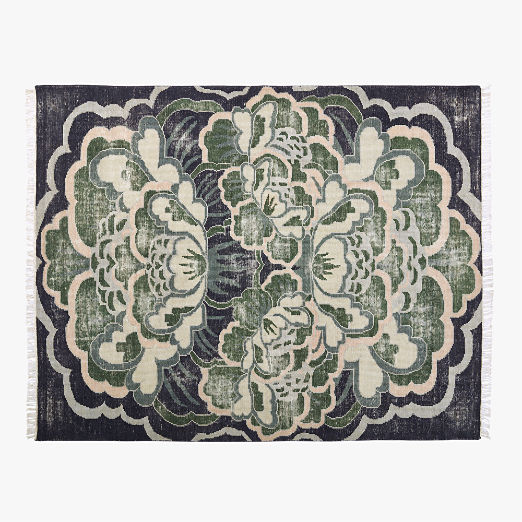 Allure Hand-Knotted Green Floral Wool Area Rug 8'x10'