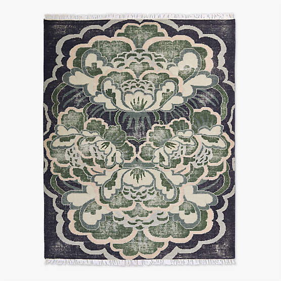 Allure Hand-Knotted Green Floral Wool Area Rug 10'x14'