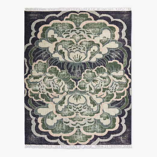 Allure Hand-Knotted Green Floral Wool Area Rug 9'x12'