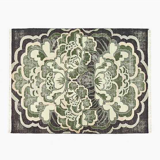 Allure Hand-Knotted Green Floral Wool Area Rug 9'x12'