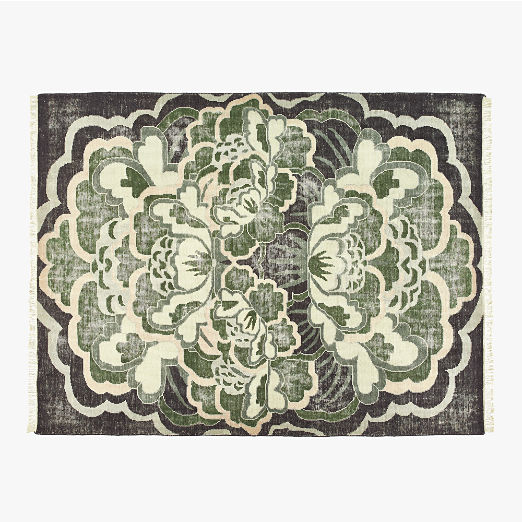 Allure Hand-Knotted Green Floral Wool Area Rug 9'x12'