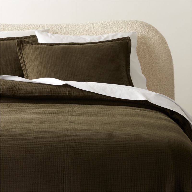 Stitched Organic Cotton Sateen Dark Green Standard Pillow Shams Set of 2