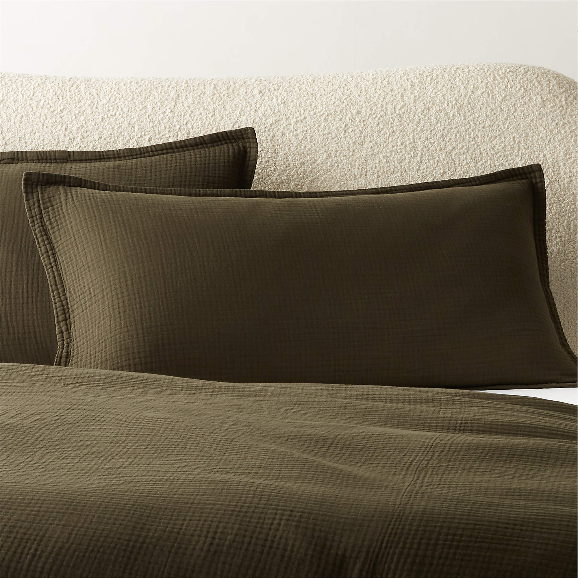 Alto Organic Cotton Dark Green King Pillow Shams Set of 2 + Reviews CB2