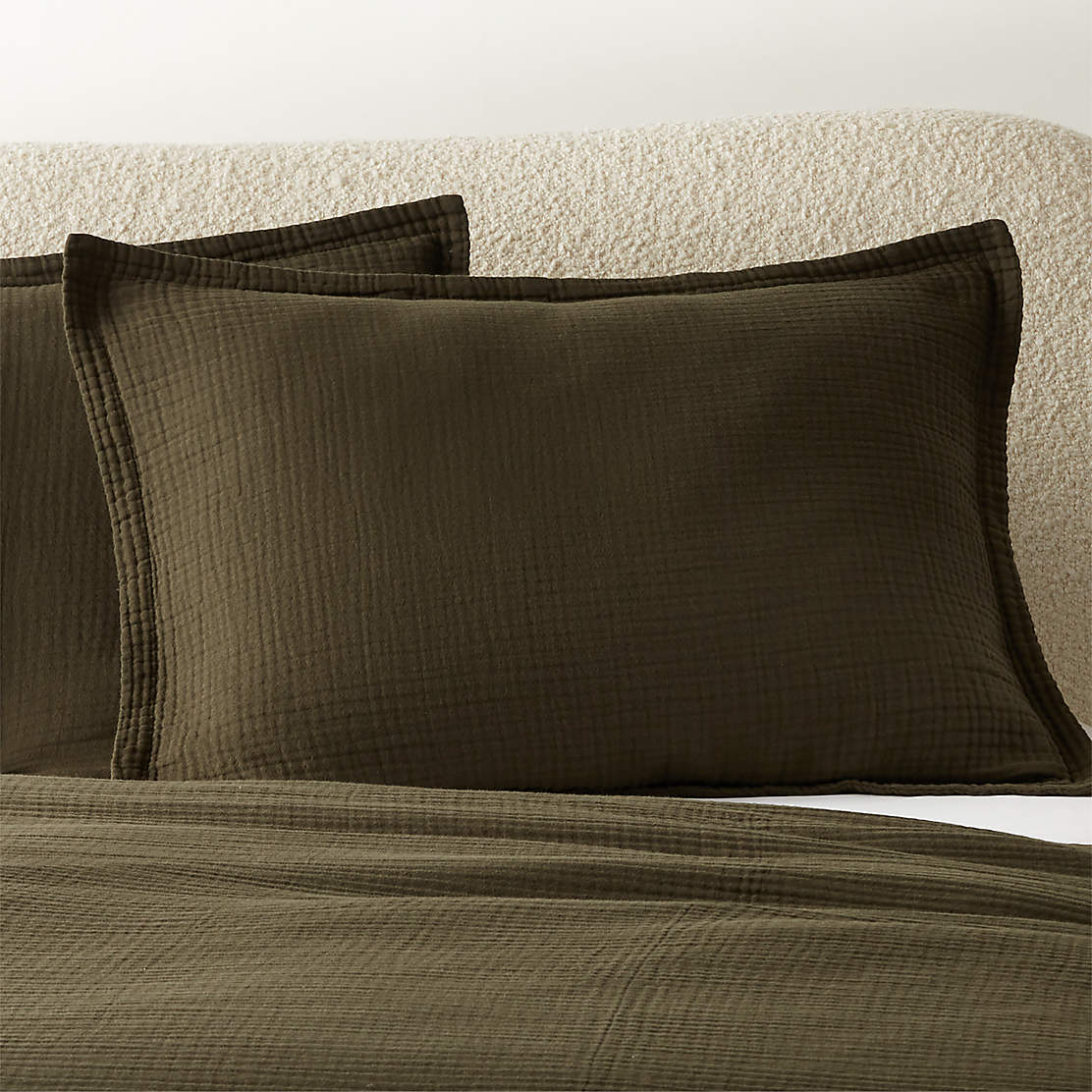 Stitched Organic Cotton Sateen Dark Green Standard Pillow Shams Set of