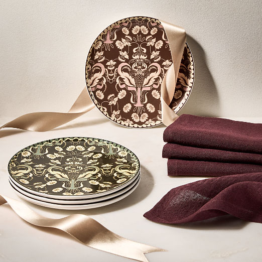 Alvina Appetizer Plates Set of 4 With Bolt Plum Napkins Set of 4