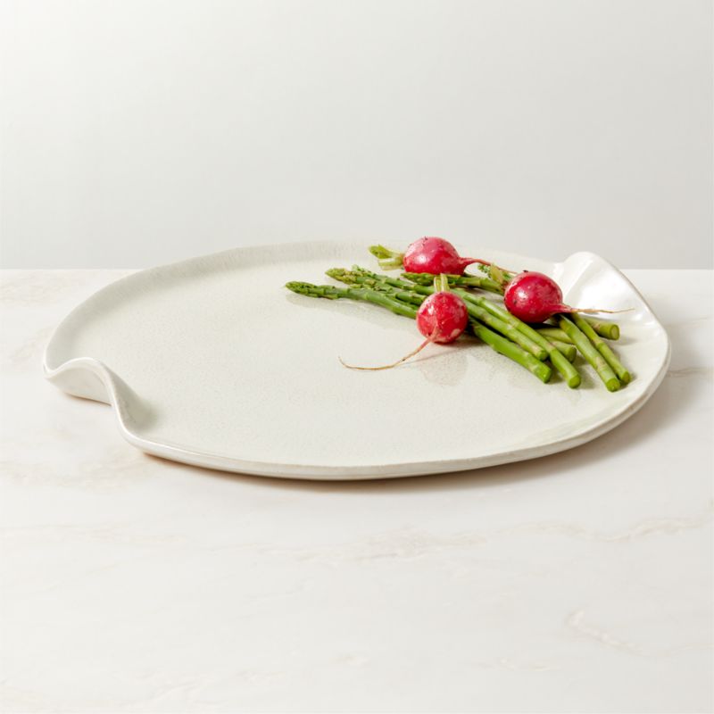 View Alvize Round Grey Ceramic Serving Platter with Crackle Glaze details