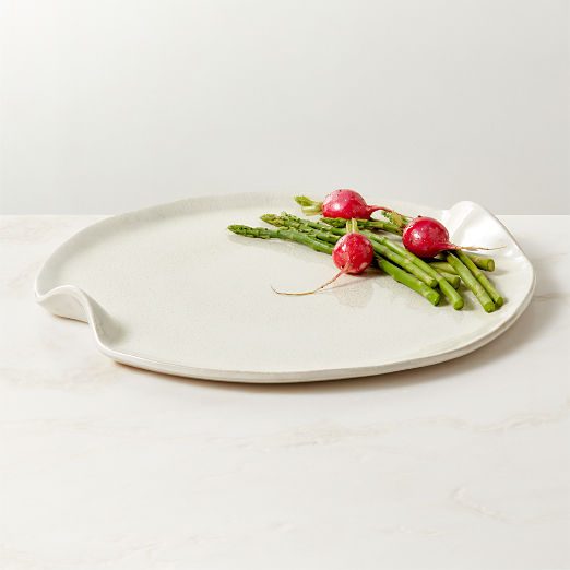 Alvize Round Grey Ceramic Serving Platter with Crackle Glaze