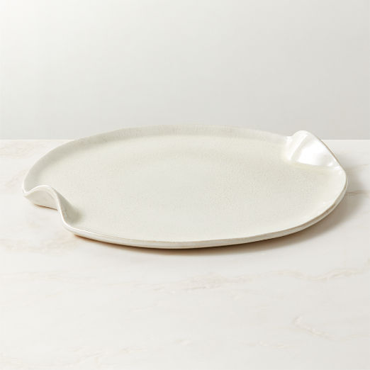 Alvize Round Grey Ceramic Serving Platter with Crackle Glaze