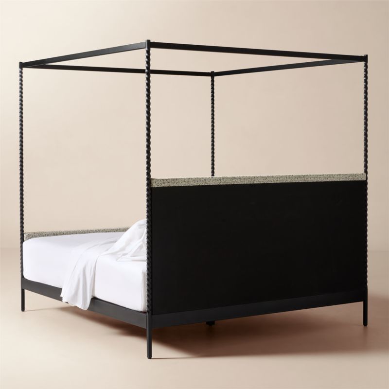 Amani Hand-Forged Steel Framed Black and White Boucle Upholstered Canopy King Bed - image 5 of 7