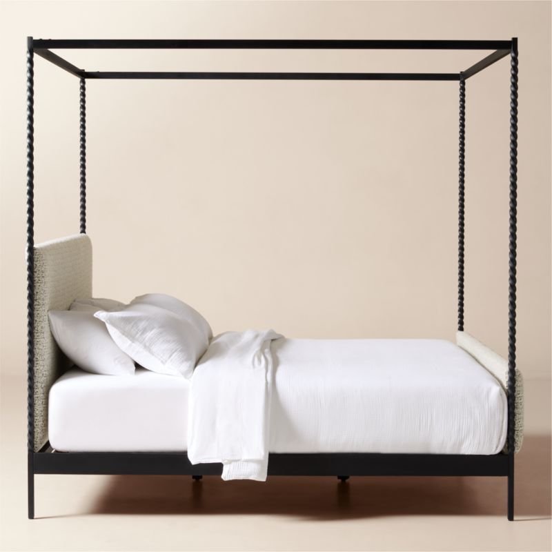 Amani Hand-Forged Steel Framed Black and White Boucle Upholstered Canopy King Bed - image 4 of 7