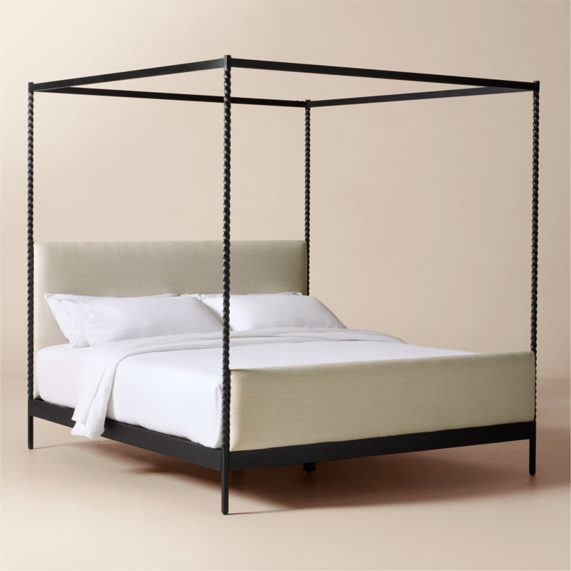 Amani Hand-Forged Steel Framed Warm White Upholstered Canopy King Bed - image 2 of 8