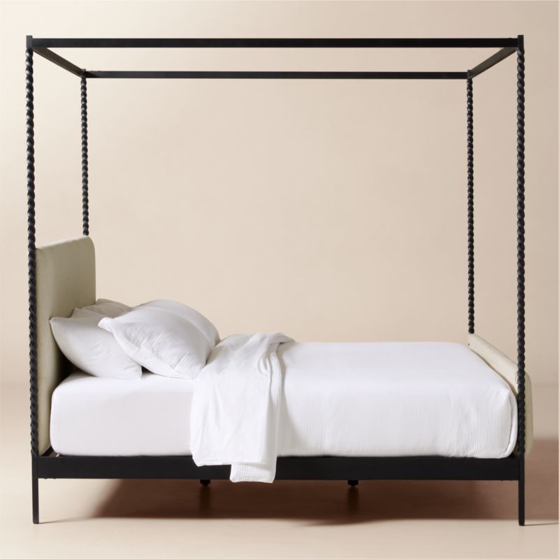 Amani Hand-Forged Steel Framed Warm White Upholstered Canopy King Bed - image 3 of 8