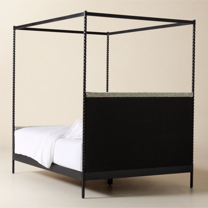 Amani Hand-Forged Steel Framed Black and White Boucle Upholstered Canopy Queen Bed - image 4 of 6