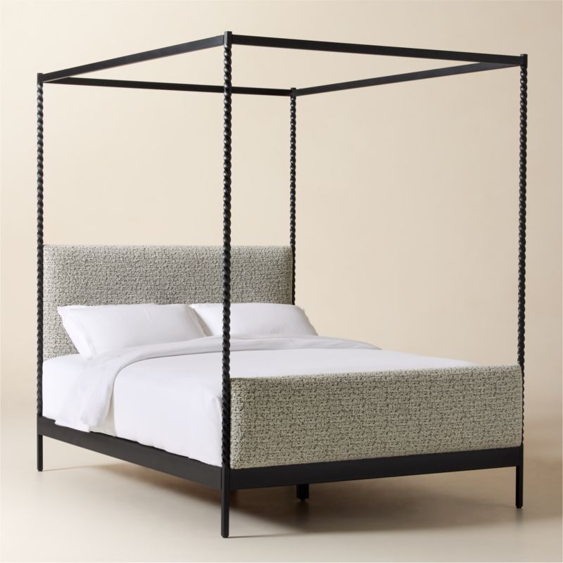 Amani Hand-Forged Steel Framed Black and White Boucle Upholstered Canopy Queen Bed - image 2 of 6