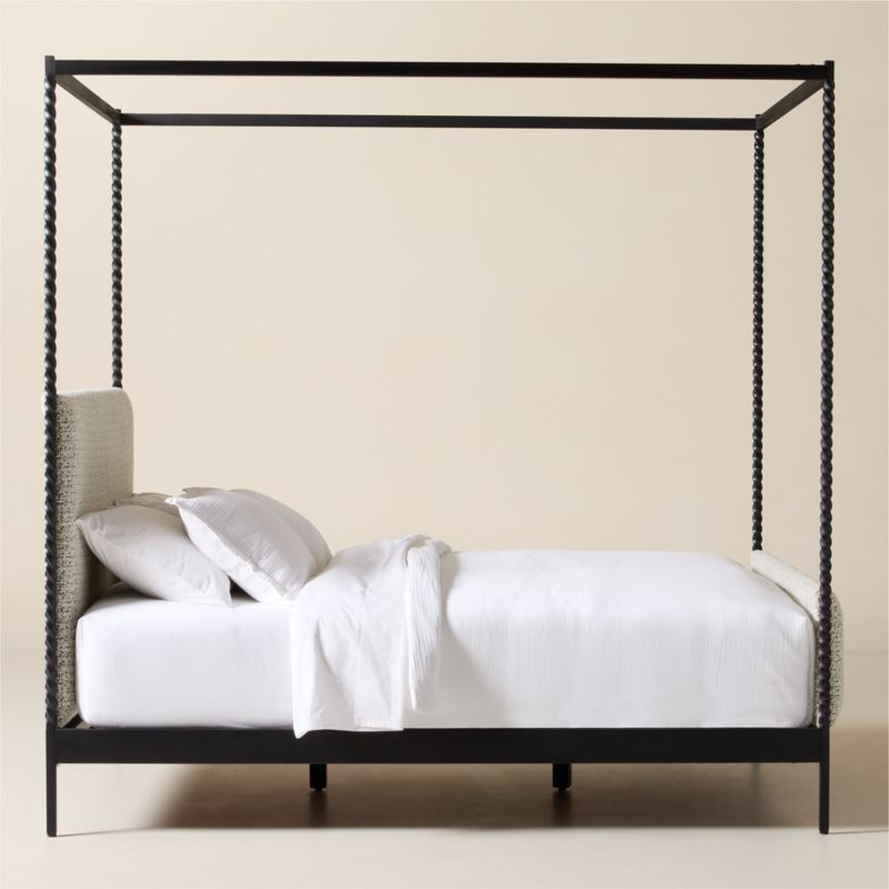 Amani Hand-Forged Steel Framed Black and White Boucle Upholstered Canopy Queen Bed - image 3 of 6