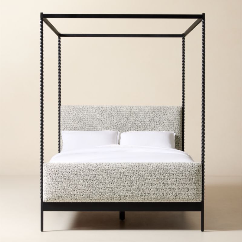 Amani Hand-Forged Steel Framed Black and White Boucle Upholstered Canopy Queen Bed - image 0 of 6