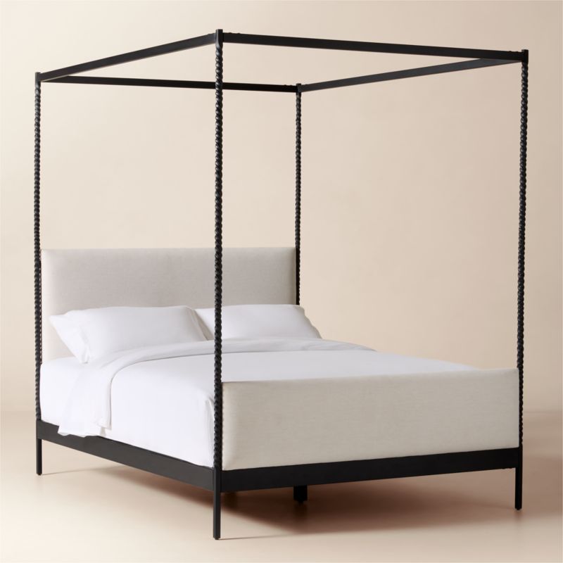 Amani Hand-Forged Steel Framed Warm White Upholstered Canopy Queen Bed - image 2 of 8