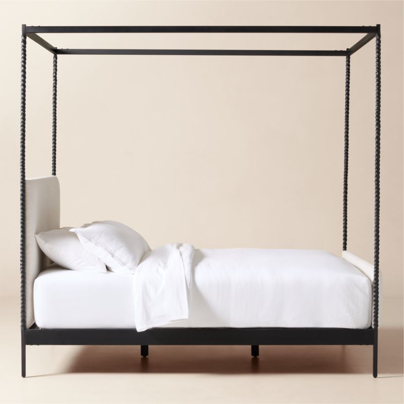 Amani Hand-Forged Steel Framed Warm White Upholstered Canopy Queen Bed - image 3 of 8