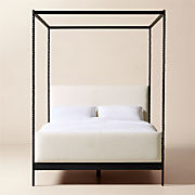 Amani Hand-Forged Steel Framed Warm White Upholstered Canopy Queen Bed
