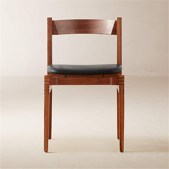 Ambrogio Walnut Wood and Black Leather Dining Chair by Gianfranco Frattini