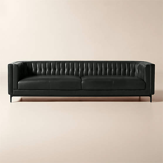 Ambroise 104" Montery Antique Black Leather Sofa