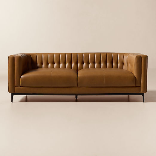 Ambroise 80" Brown Saddle Leather Sofa