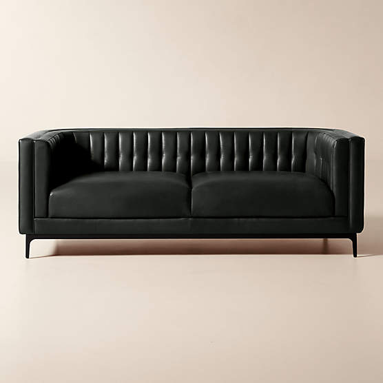 Ambroise 80" Black Leather Sofa