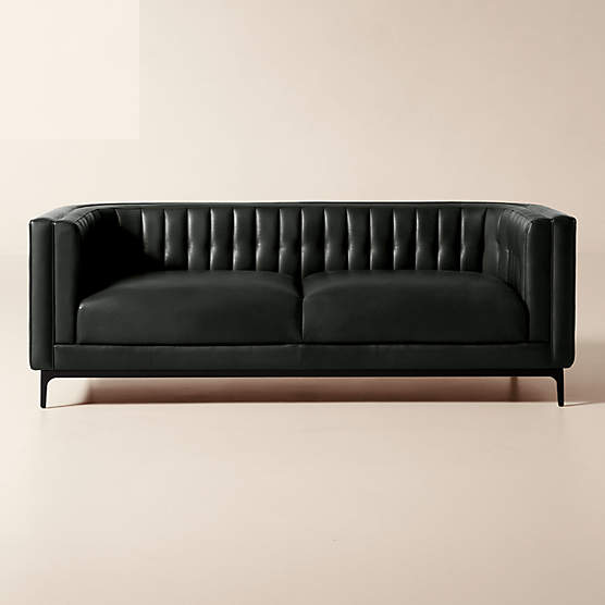 Ambroise 80" Black Leather Sofa